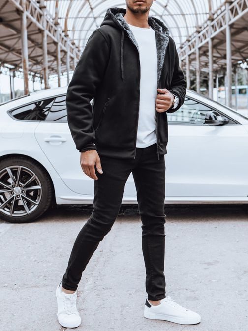 Trendy čierna zateplená mikina s kapucňou