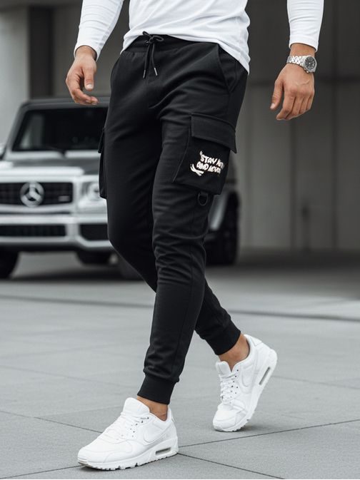 Originálne čierne pánske kapsáčové joggery