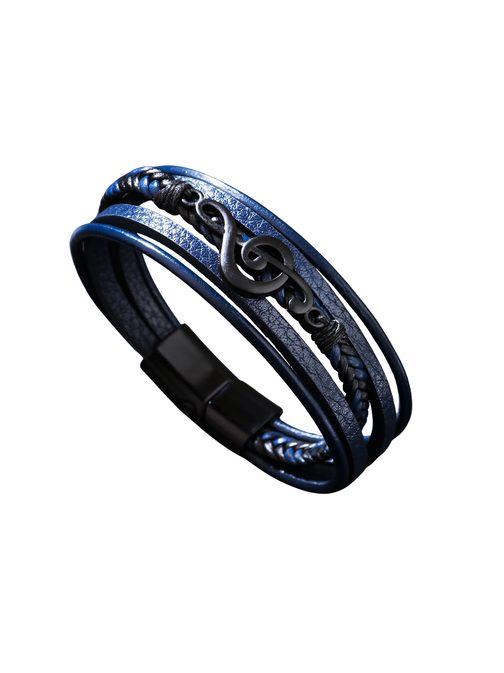 Pánsky kožený náramok s husľovým kľúčom - modrý