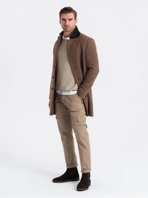 Trendové hnedé  pánske joggery V3 PACG-0204