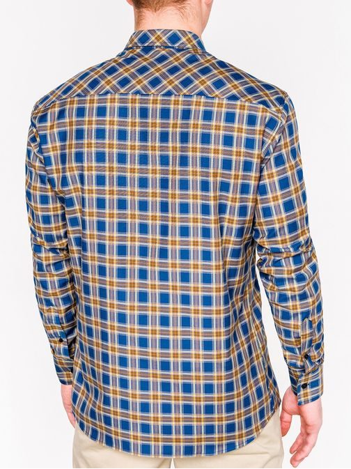 Moderná modro-žltá károvaná košeľa k418
