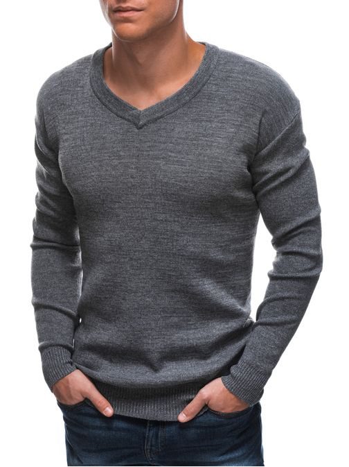 Elegantný šedý sveter s V-výstrihom E216