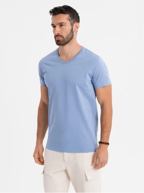 Basic bavlnené modré tričko s V-výstrihom V20 TSBS-0237