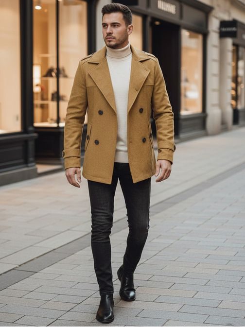 Elegantný kamelový pánsky kabát