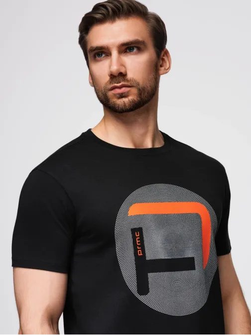 Čierne pánske tričko s trendy potlačou V2 TSPT-0245