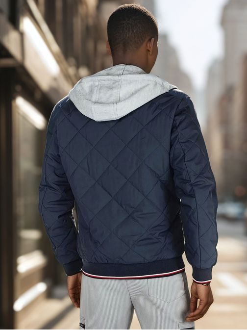 Moderná prešívaná modrá bomber bunda