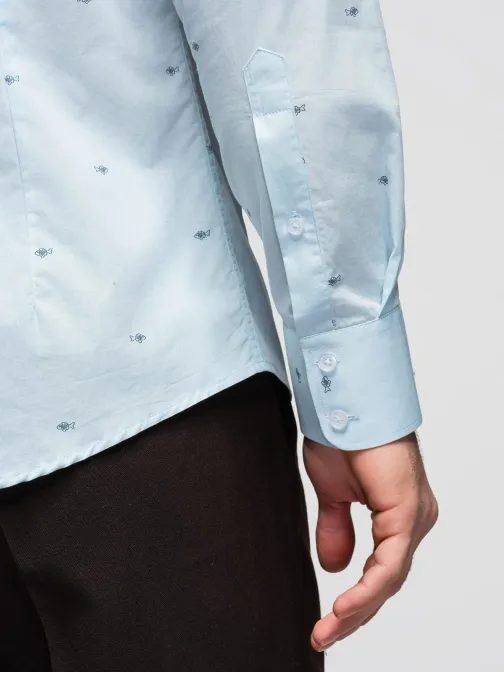 Vzorovaná pánska modrá košeľa  V1 K696