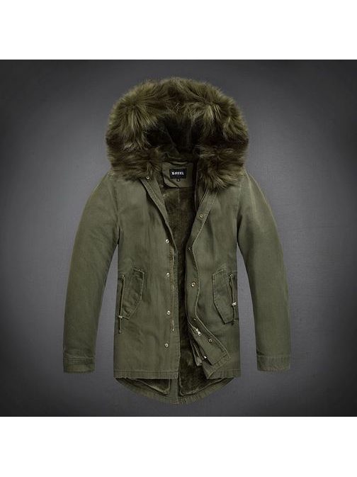 Khaki zimná parka so zelenou kožušinkou X-FEEL 88619