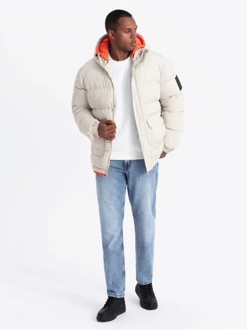 Pánska popolavá zimná bunda s výraznými prvkami  V1 JAHP-0208