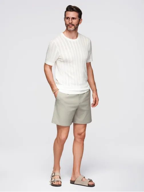 Trendy pánsky biely sveter s krátkym rukávom V1 TSCT-0251