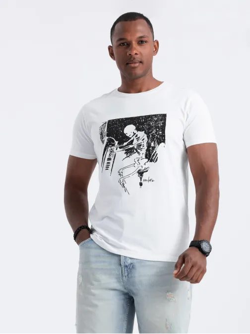 Jedinečné biele tričko s originálnou potlačou V1 TSPT-0159