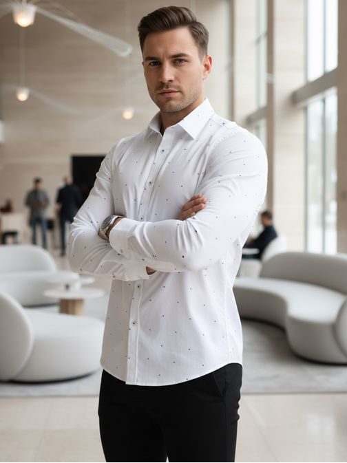 Biela slim fit pánska košeľa so vzorom