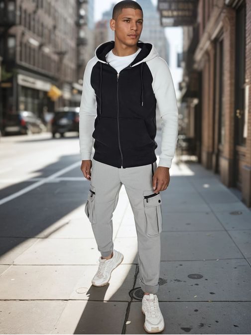 Moderná čierno-šedá mikina s kapucňou