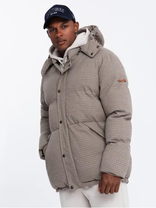 Moderná pánska hnedá zimná bunda V1 JAHP-0174