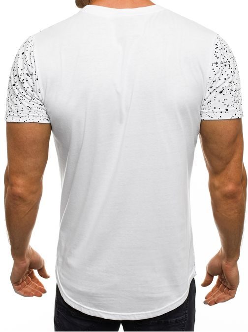 Biele tričko pre pánov s originálnou potlačou a pofŕkaním J.STYLE SS180