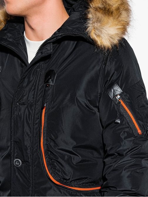 Čierna zimná bunda s kapucňou  c369