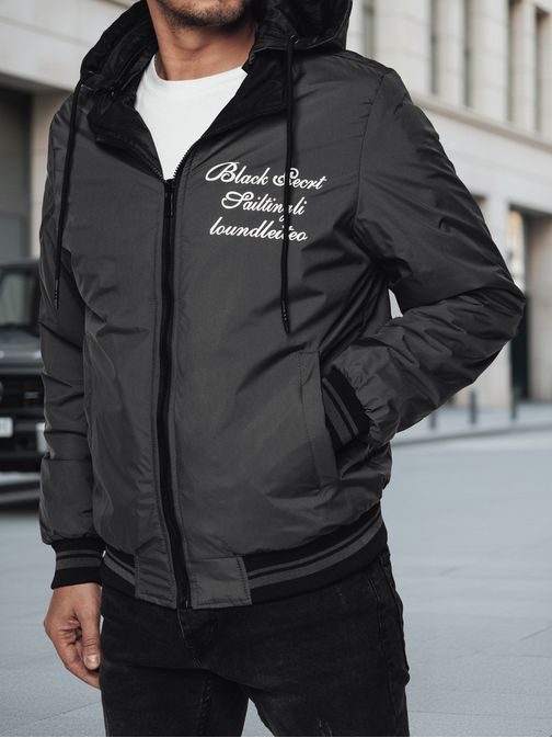 Pánska čierna obojstranná bunda s kapucňou