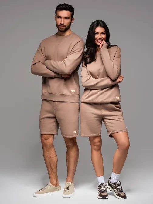 Unisex hnedá športová súprava (mikina+ kraťasy) V16 Z108