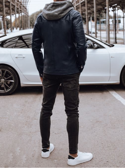 Granátová originálna kožená bunda s kapucňou