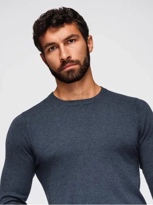 Klasický modrý sveter s okrúhlym výstrihom V16 SWBS-0106