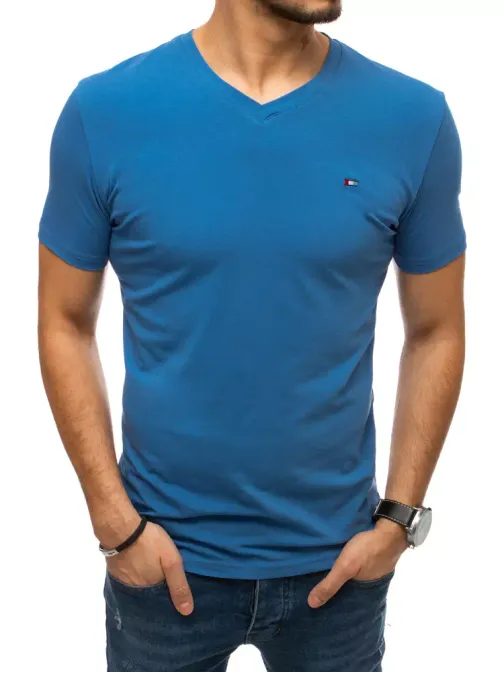 Štýlové tričko v modrej farbe s V-výstrihom