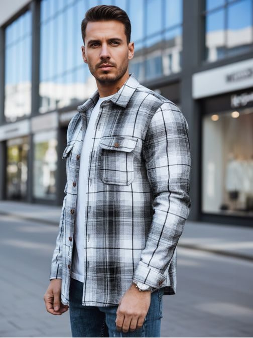 Kockovaná flanelová košeľa s náprsnými vreckami v čierno-bielej farbe