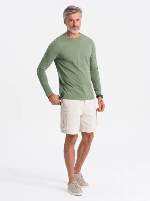 Olivové štýlové tričko s dlhým rukávom L131