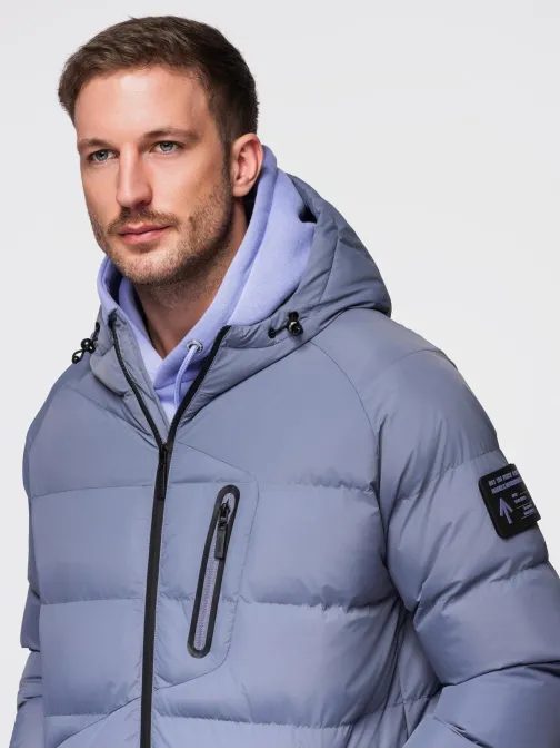 Teplá pánska bunda športového dizajnu fialovej farby