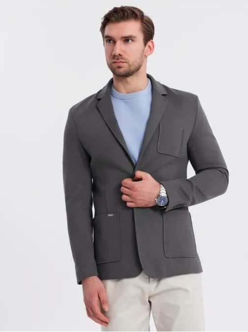 Športové grafitové slim fit sako  V1 BLZB-0101