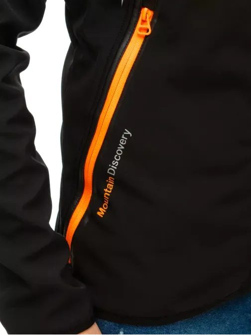 Trendová prechodná čierna softshell bunda s oranžovým kontrastom