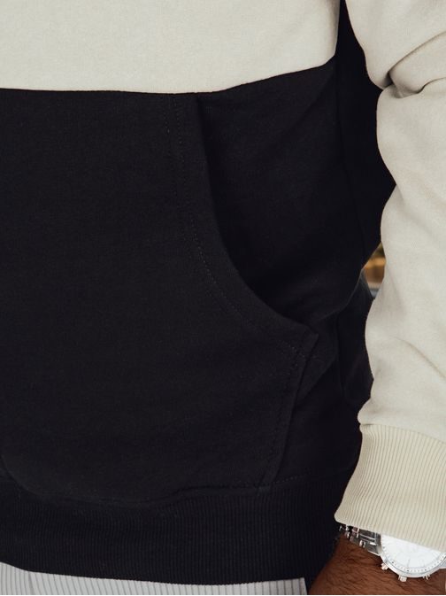 Pánska krémovo-čierna mikina s kapucňou