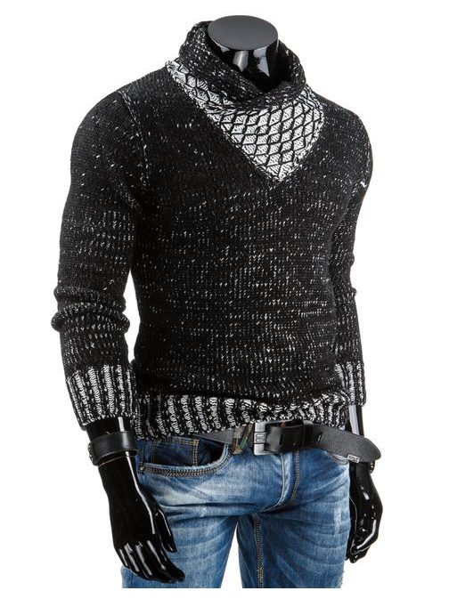 Atraktívny čierny sveter so záplatami