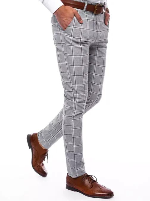 Bavlnené kárované šedé chinos nohavice