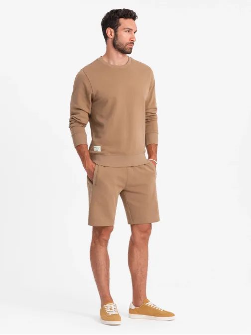 Základná tepláková hnedá súprava (mikina +kraťasy) V2-Z77