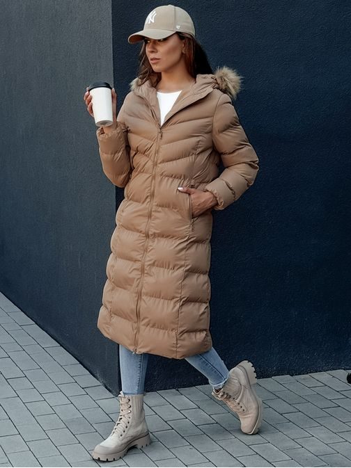 Dámska dlhá zimná tmavobéžová bunda Luxwarm