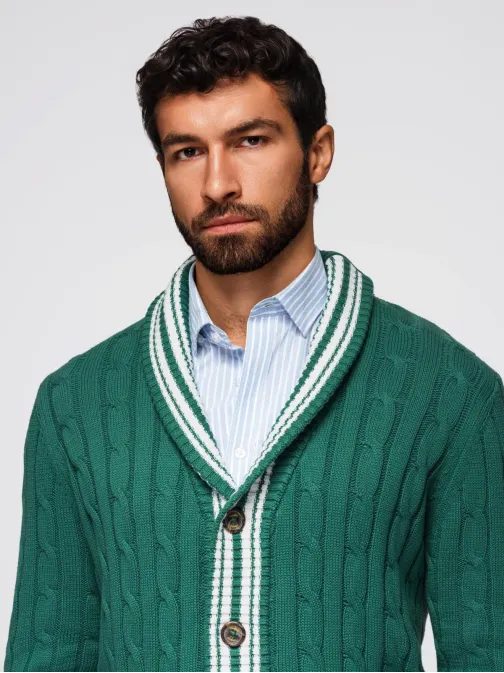 Pletený sveter pre mužov zelený V2 OM-SWCD-0152