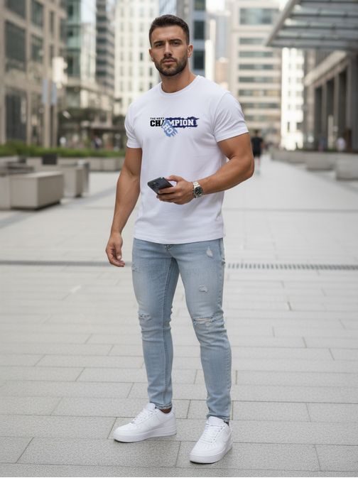 Biele pánske tričko s nápisom CHAMPION