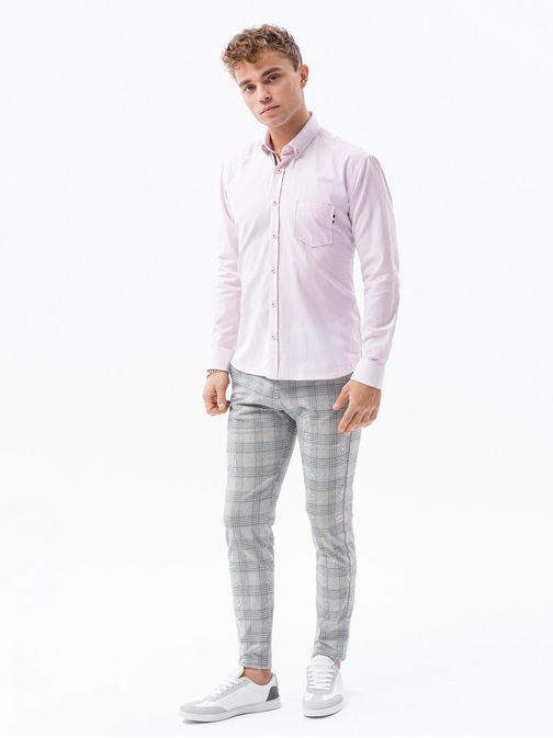 Štýlová ružová košeľa s dlhým rukávom K643