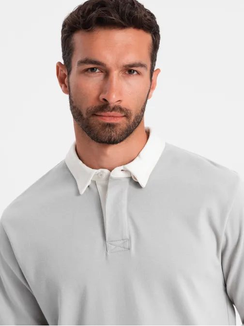 Elegantná popolavá mikina s polo golierom V7 SSNZ-0132