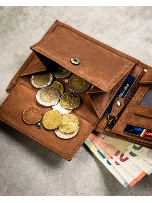 Módny svetlohnedý kožený set - peňaženka a kľúčenka