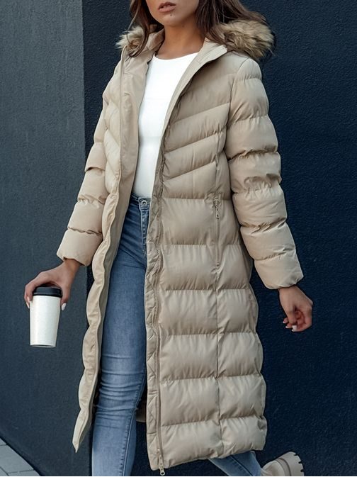 Dámska dlhá zimná béžová bunda Luxwarm