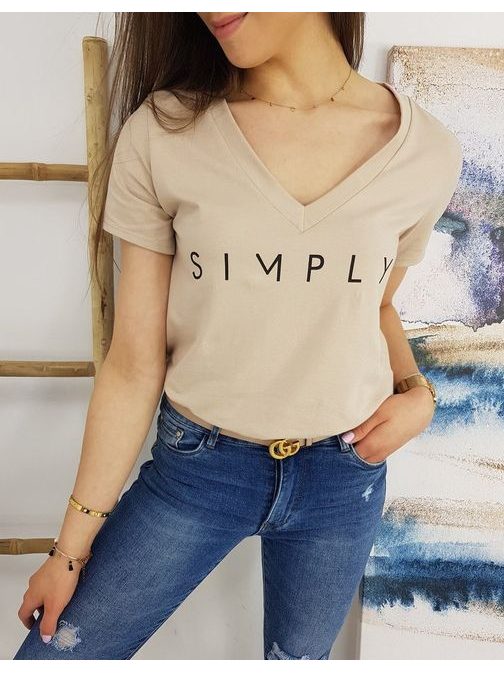 Jednoduché dámske tričko Simply v béžovej farbe