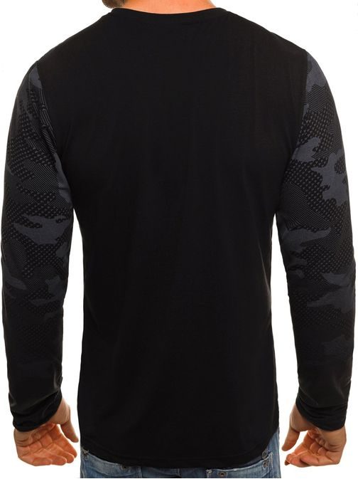 Maskáčové čierne tričko s nášivkami J.STYLE SX057
