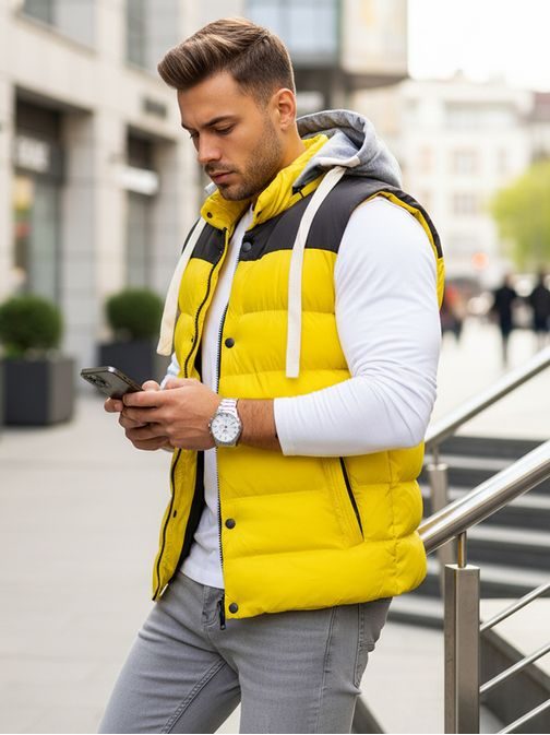 Trendy vesta s kapucňou v žltej farbe
