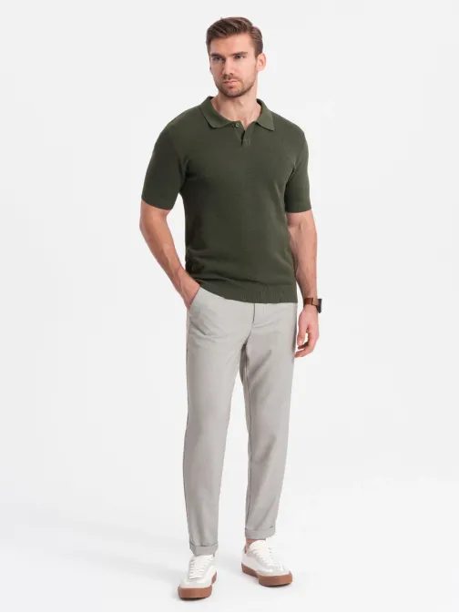 Trendy svetlo šedé chinos nohavice s elastickým pásom V1 PACP-0157