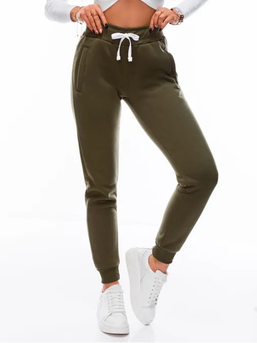 Dámske jednoduché tepláky v olivovej farbe PLR070