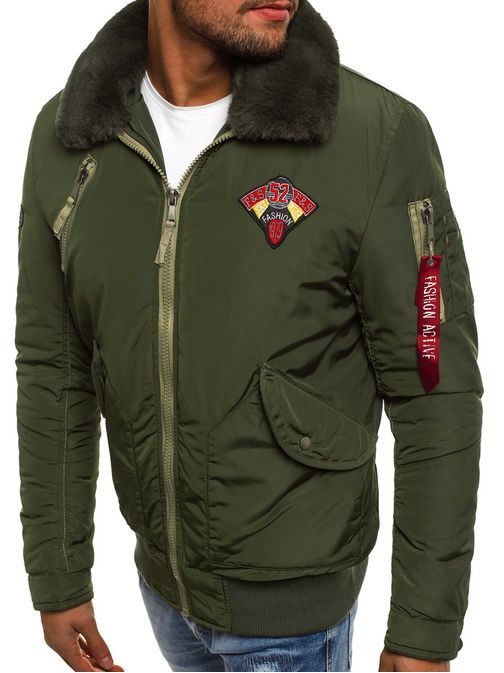 Khaki bomber bunda s kožušinou X1027K