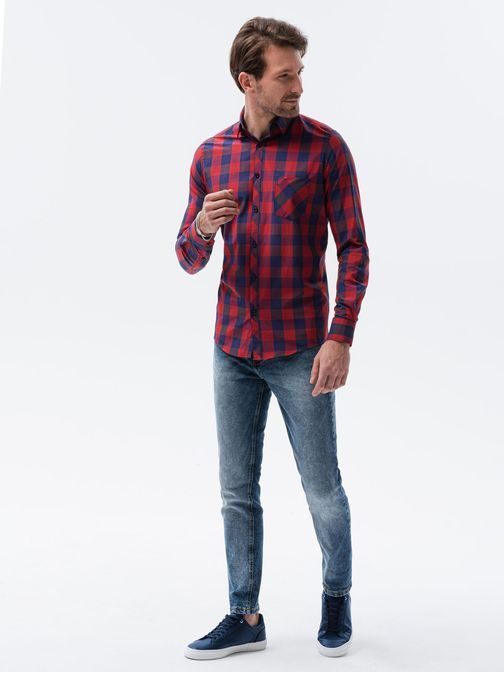 Štýlová červeno-granátová kockovaná košeľa K282