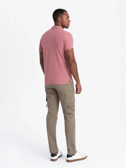 Bavlnená jednofarebná polokošeľa pre mužov ružová v7 om-pobs-0100