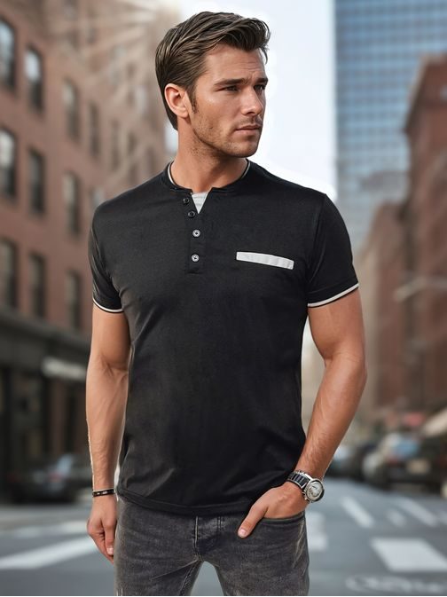 Trendy čierna polokošeľa s ozdobnými gombíkmi